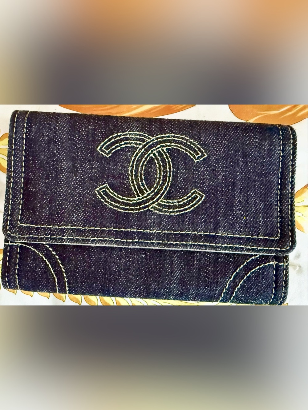 CHANEL Gold Metallic and Indigo Denim Wallet